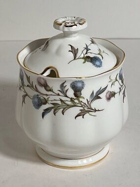 VTG Royal Albert Brigadoon Marmalade & Lid Blue Pink Thistles Gold Trim